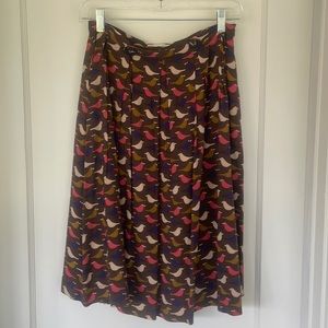 Comme Toi Full Skirt Brown Bird Print Size Small
